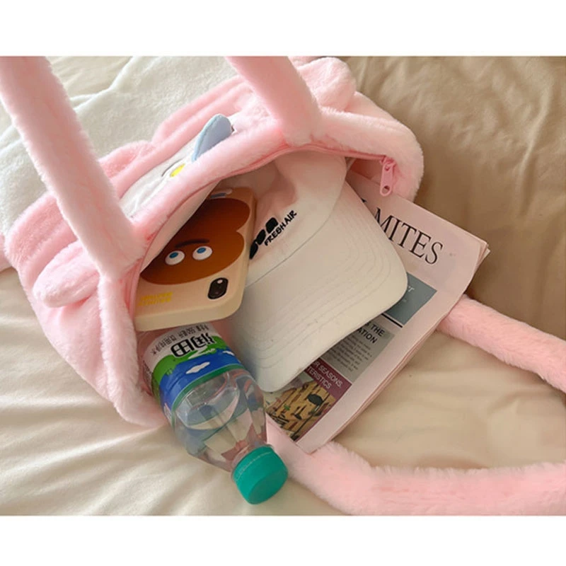 Cute Soft furry handbag Large Capacity plush Shopping Bags cartoon student zipper Book Bags Girls Children Gifts