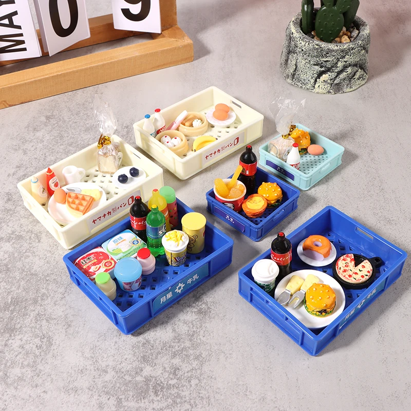 

1Set 1:12 Dollhouse Miniature Hamburger Drink Bread Egg Tart Tableware W/Basket Kitchen Breakfast Food Model Decor Toy
