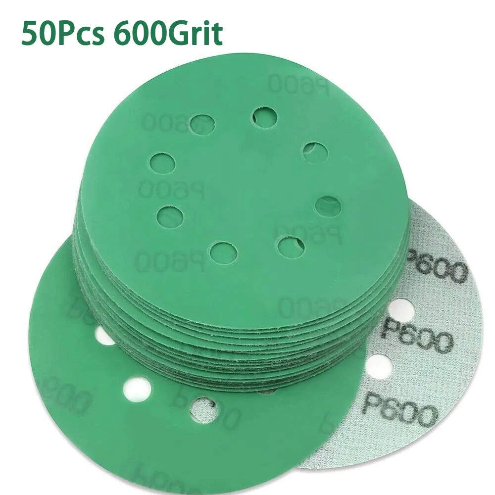 

50 Pcs Round Sandpaper 5in 8Holes Wet/Dry Green Film Sanding Discs Hook And Loop Sandpaper For Polishing Tools Sander Parts