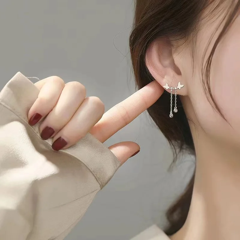 

New Fashion 925 Sterling Silver Butterfly Earrings Long Tassels Simple Dangle Earrings Birthday Gift For Women Fine Accessories