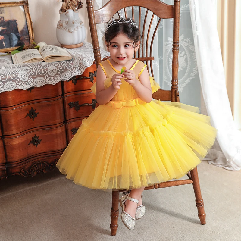 

New Girls Sleeveless Puffy Dress High-grade Multi-layer Mesh Birthday Party Princess Dress Elegant Catwalk Performance Vestidos