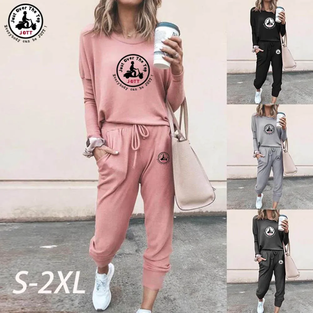

Women's JOTT PrintedSuit Trend Two-piece Sports Pullover + Tie Feet Trouser 2022 New Fashion All-match Set Woman Autumn Clothes
