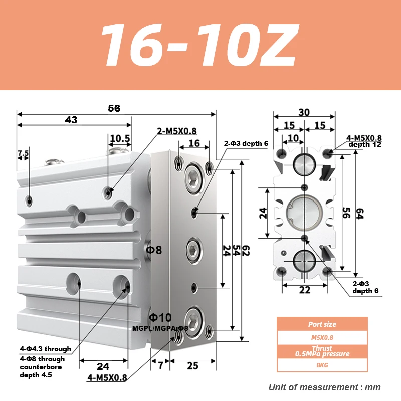 

GATELN Пневматический цилиндр MGPM16 MGPL16 MGPA16