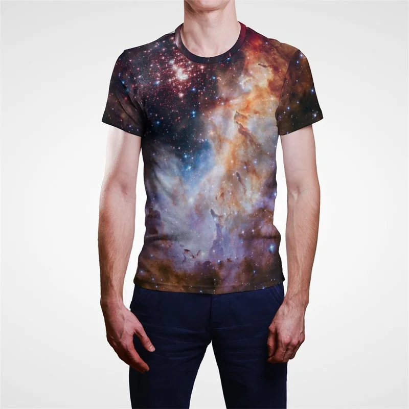 

Milky Way Earth Printed O Neck T Shirts Men Women Oversized Hip Hop Rock Streetwear Summer Casual Loose Boys Girls Clothing