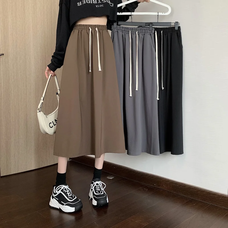 

COIGARSAM Women Skirt New High Waist Black Khaki Gray Skirts Dropshipping