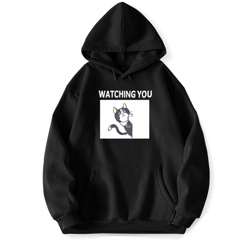 Watching You Cat Hooded Hoodie Sweatshirts Hoodies For Men Jumper Clothes Trapstar Pocket Spring Autumn Pullovers Sweatshirt