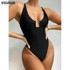 INGAGA, черный женский купальник, Цельный купальник, новинка 2022, боди с U-образным вырезом, женский простой купальный костюм, летняя пляжная одежда с высоким вырезом