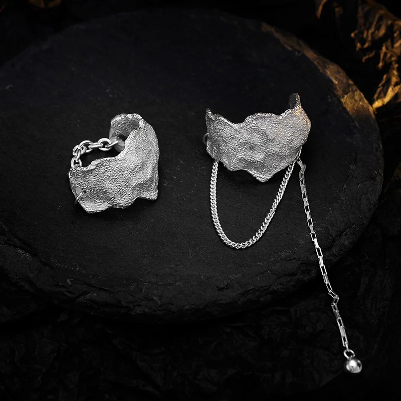 

Youth of Vigor Matte Wide Chains Irregular Solid 925 Silver Ring Alian Texture Rugged Party Open Band Rings R1260