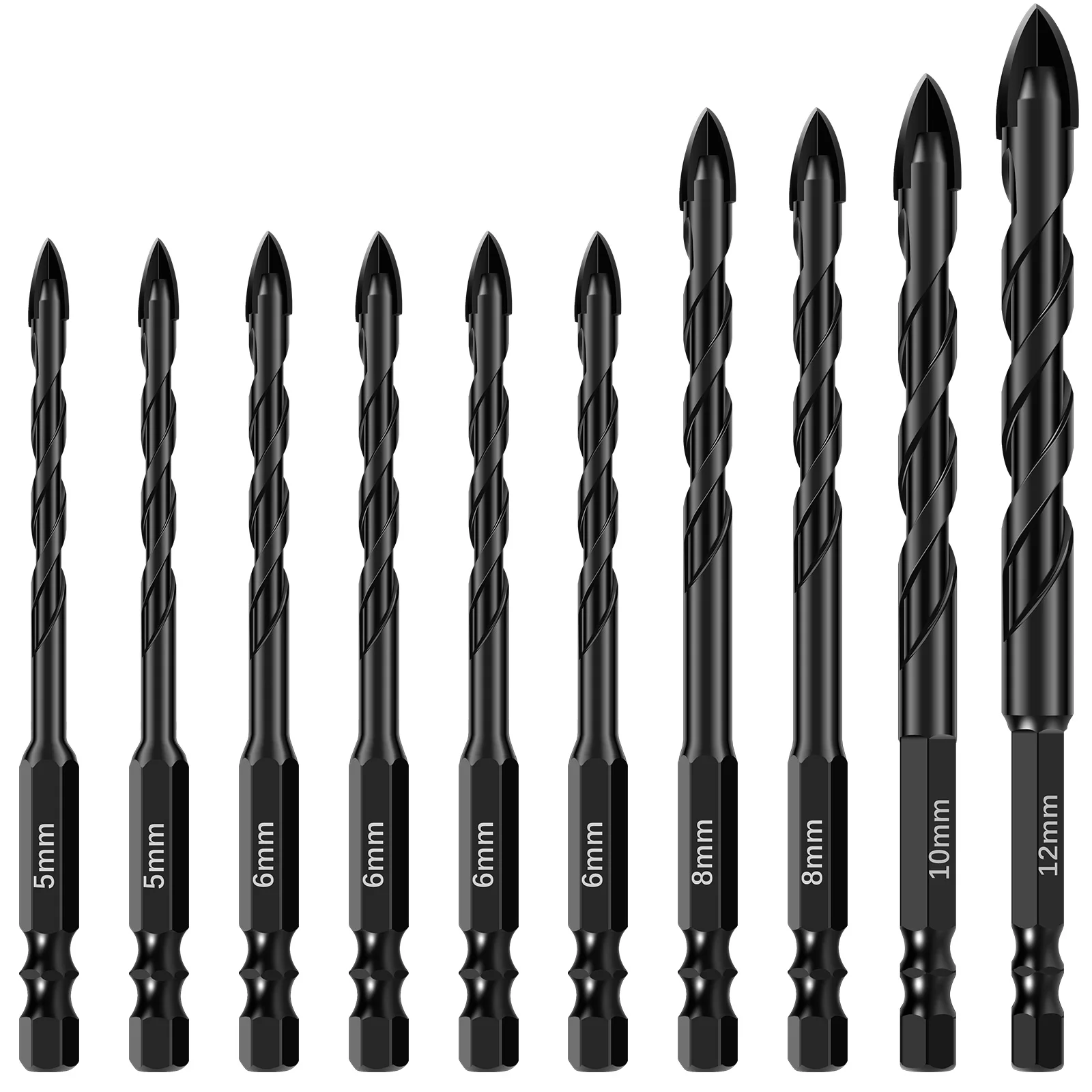 

10Pcs Concrete Drill Bit Carbide Masonry Drill Bit with 1/4inch Hex Shank Precise Tile Drill Bit 5/6/8/10/12mm Drilling Hole Bit