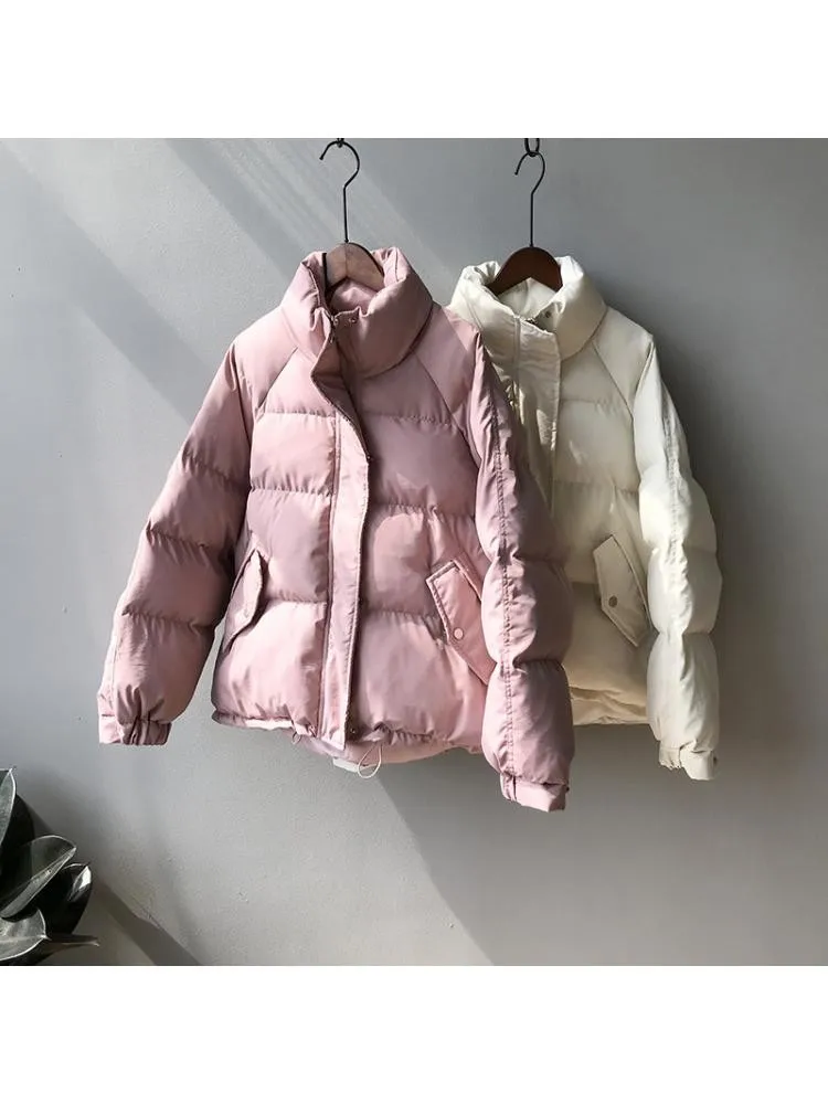 2022 Winter Korean Version Of Short Cotton-Padded White Parkas Women Stand Collar Loose Warm Bread Coats Jackets