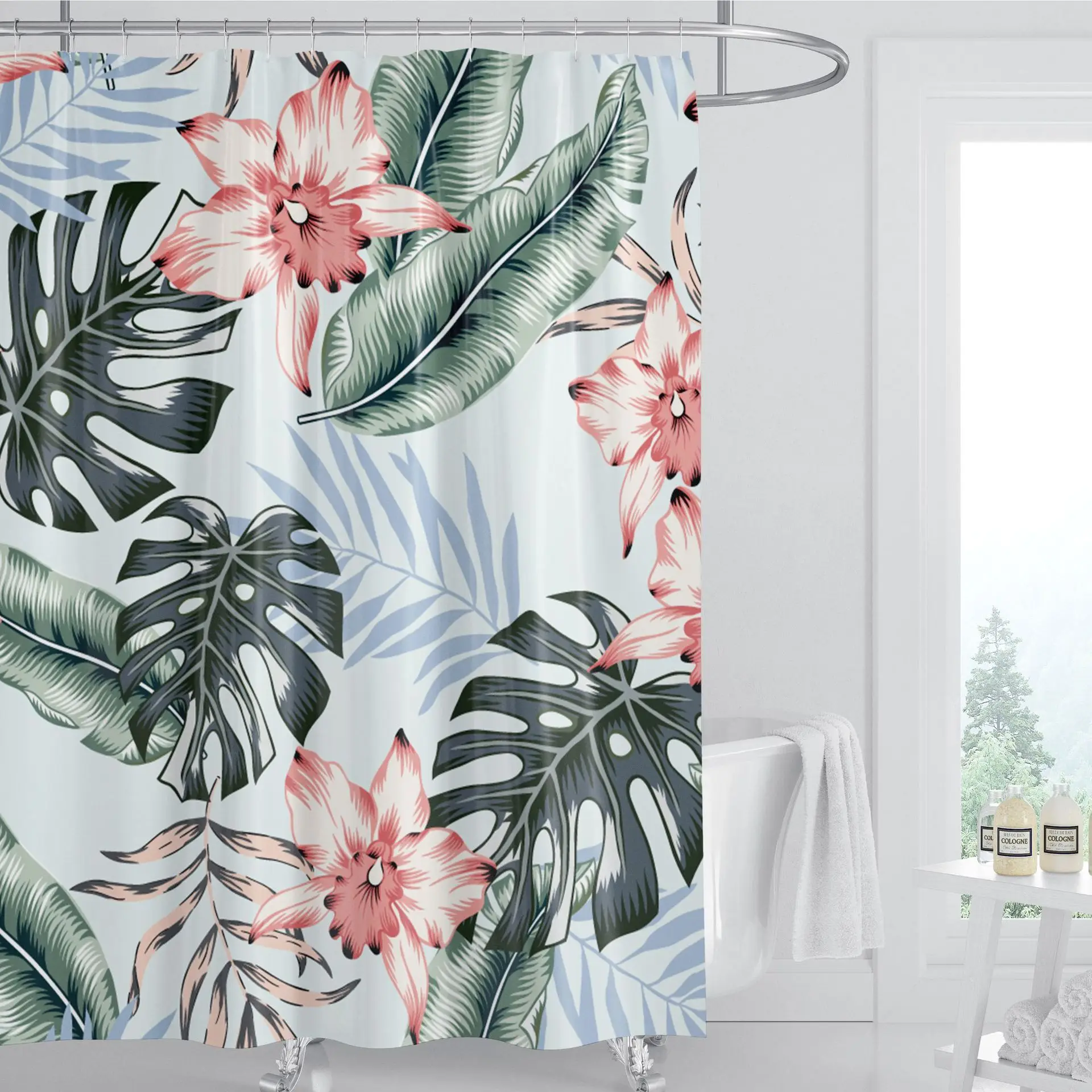 

Curtain Modern Minimalist Decorative Bathroom Accessories Floral Plant Leaves Shower Waterproof Curtain with Hooks Cortina Baño