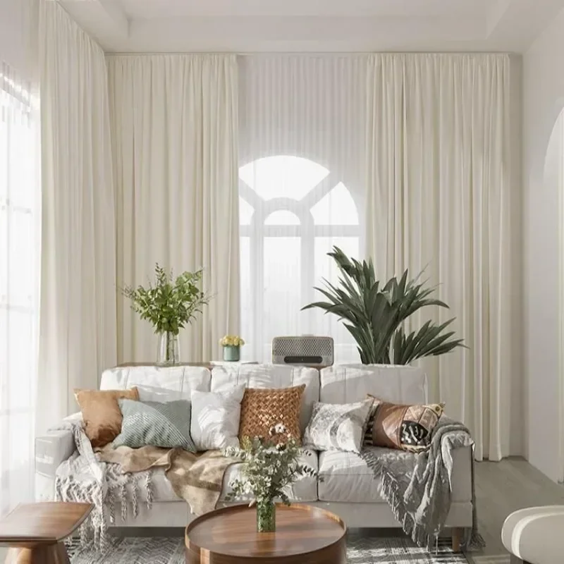 Модные Бежевые бархатные шторы для гостиной столовой спальни кремового цвета
