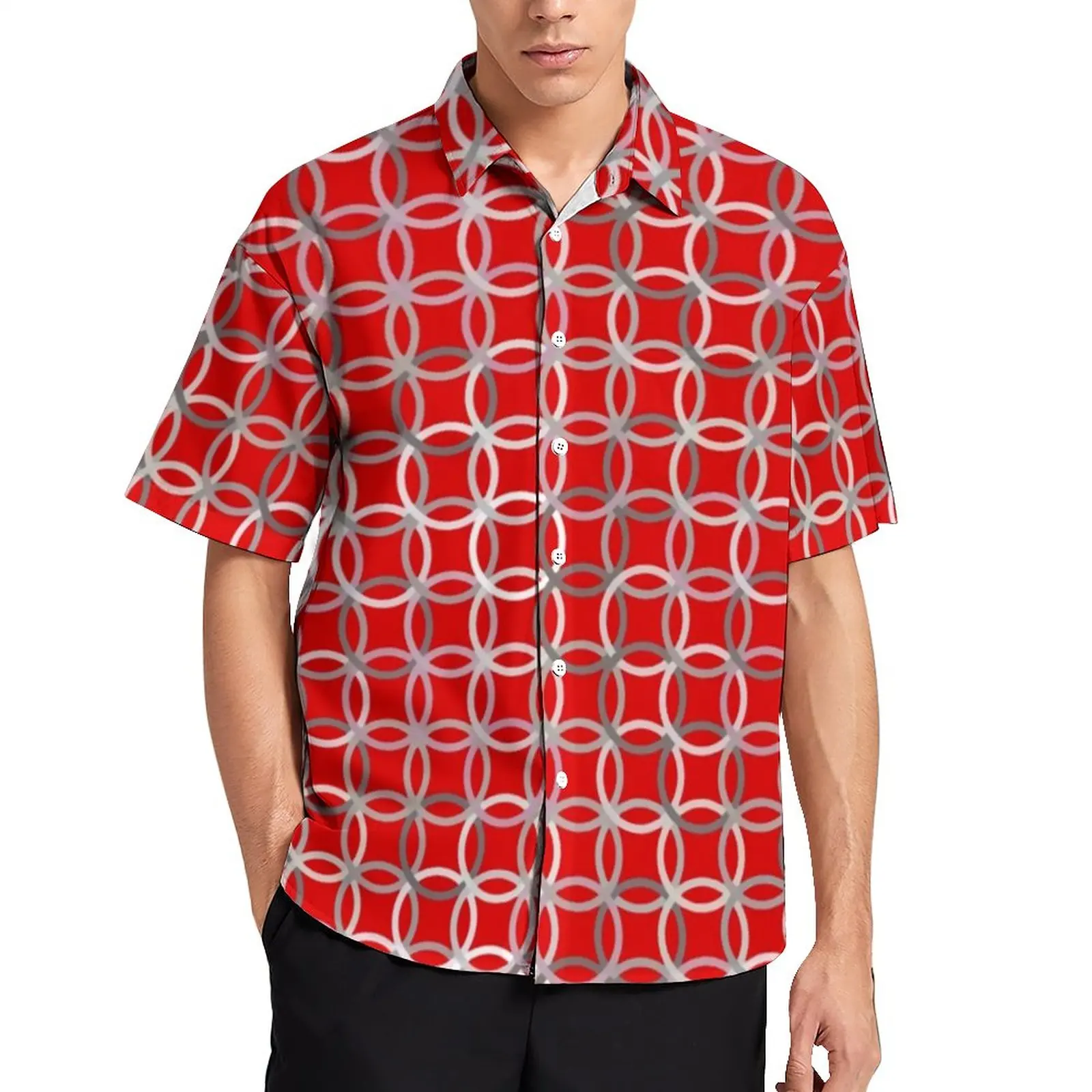 

Красная Повседневная рубашка с круглым вырезом, свободная рубашка для отпуска среднего века, Гавайские забавные блузки, Одежда большого ра...