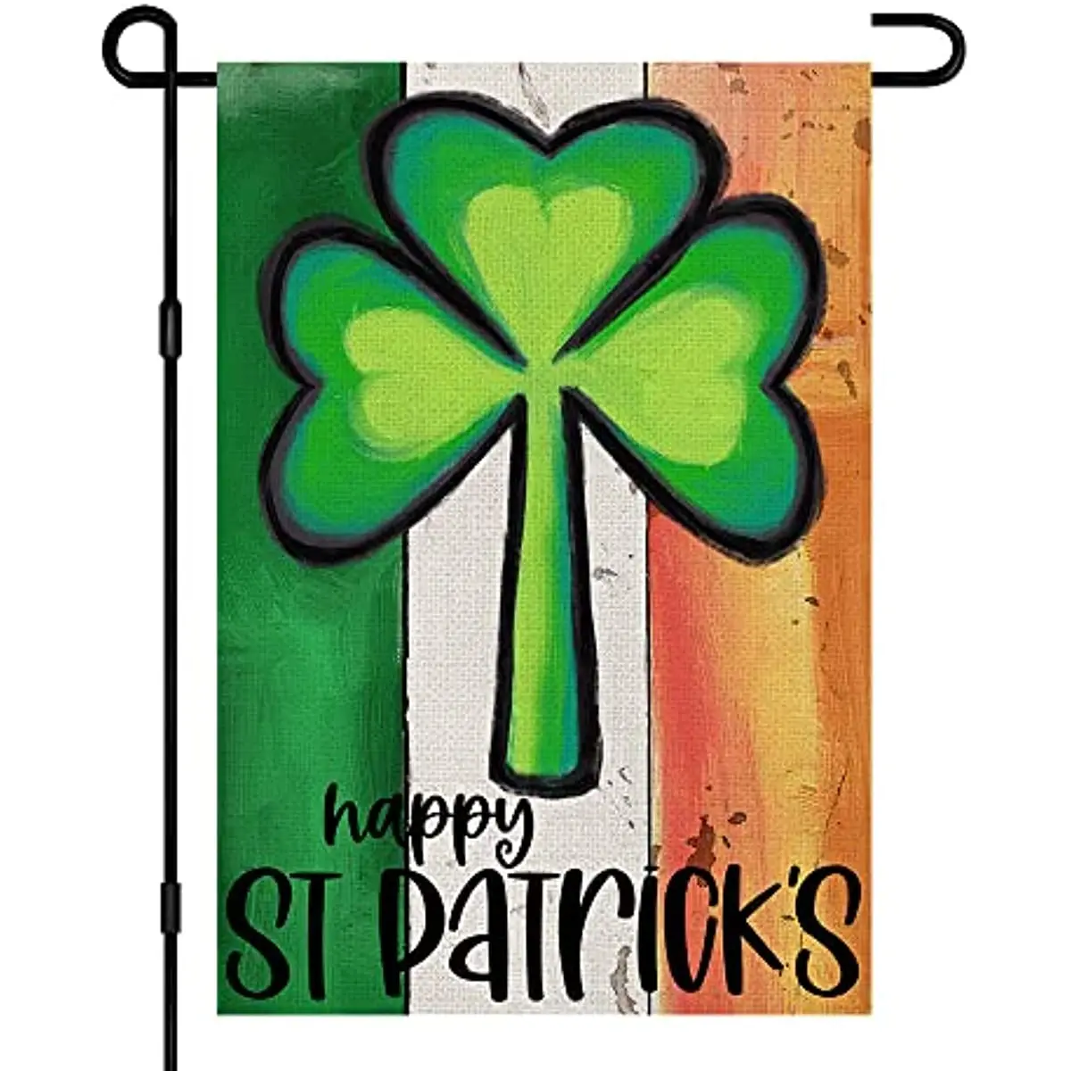 

Happy St Patricks Day Garden Flags 12x18 Inch Double Sided Burlap, Green Shamrock Lucky Sign Farmhouse Small Yard