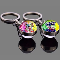 personalized pet dog keychain girl creative colorful graffiti animal dog glass ball pendant keychain suitable for men pendant