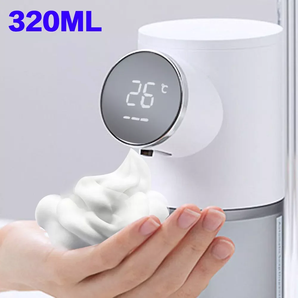 

ML Touchless Automatic Liquid Soap Dispenser Bathroom Sensor Foam Machine with Temperature LCD Display USB Rechargeable