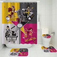 music band waterproof shower curtain set non slip rug toilet lid cover bath mat hippie rapper color print bathroom curtain decor