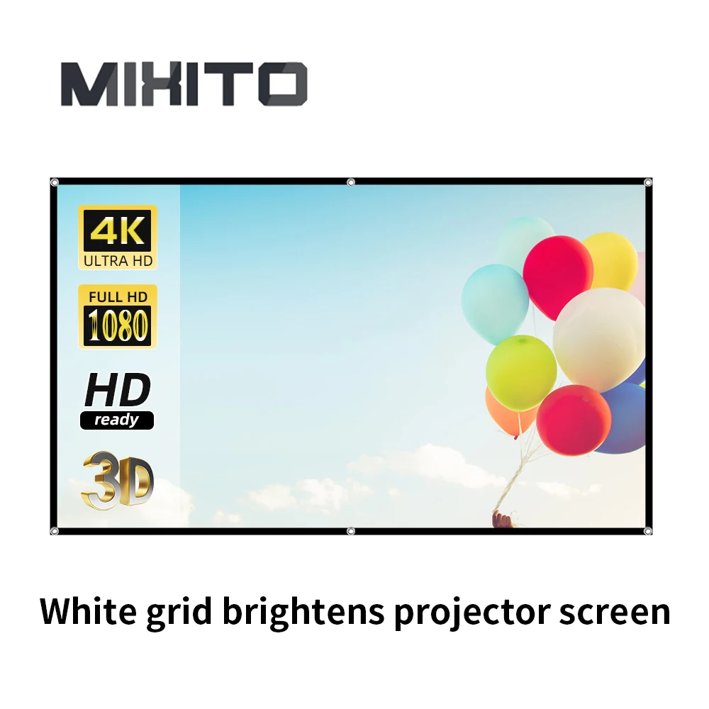 MIXITO-gancho de borde negro para pantalla de proyector, cortina de proyección portátil de ángulo completo, brillo blanco, antiluz, para el hogar y la Oficina, nuevo