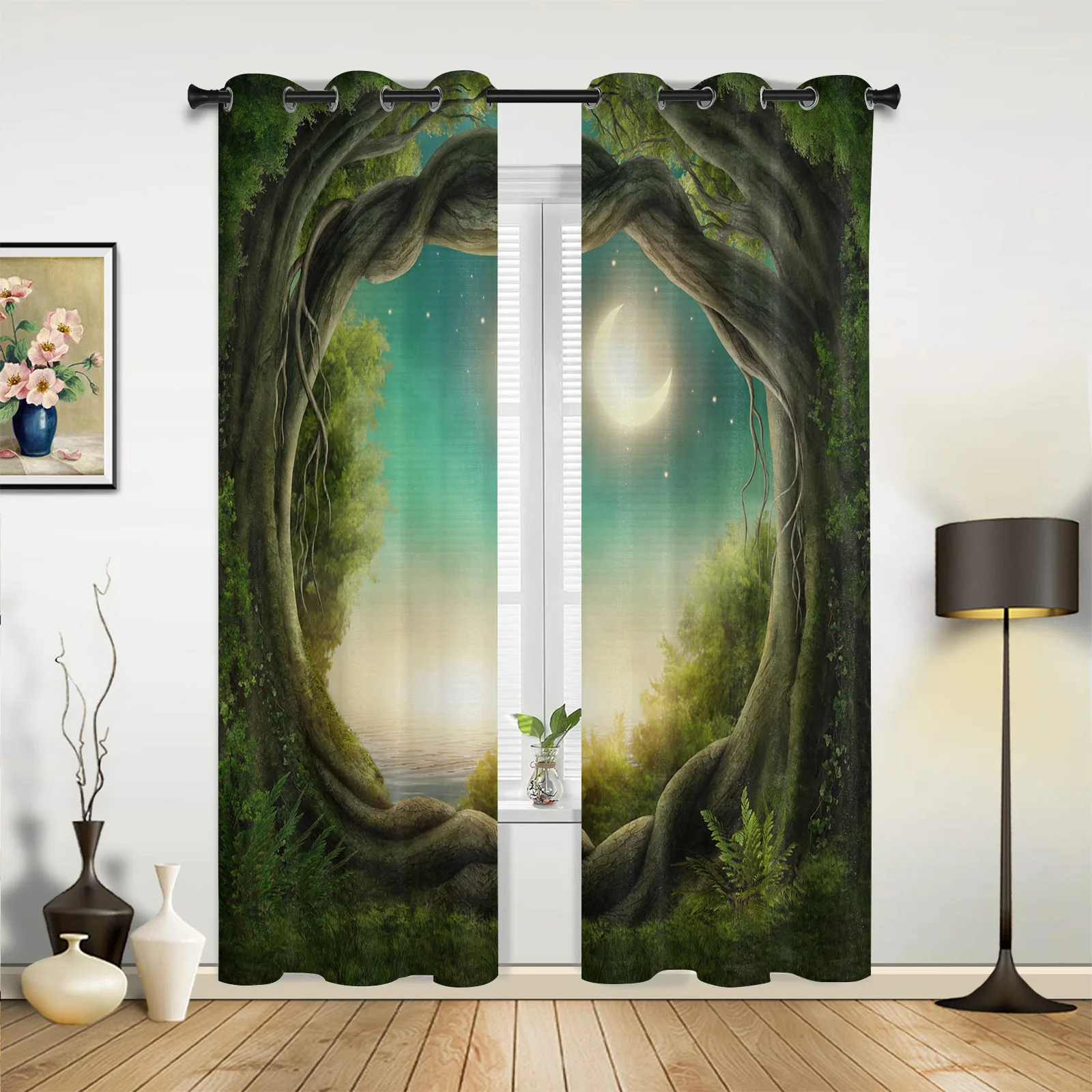 

Jungle Arbor Woods Moon Green Curtains for Bedroom Living Room Drapes Kitchen Children's Room Window Curtain Modern Home Decor