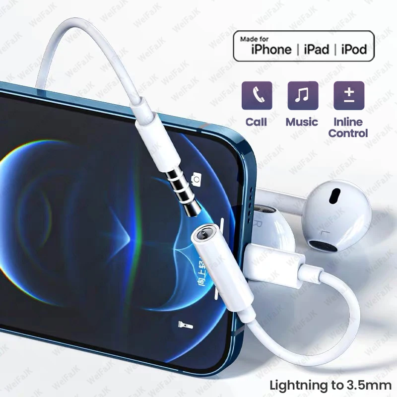 

Original For iPhone to 3.5 MM Headphone Adapter For iPhone 13 12 11 Pro Max Mini XR 6 6s 7 8 Plus Earphones Jack Aux Audio Cable