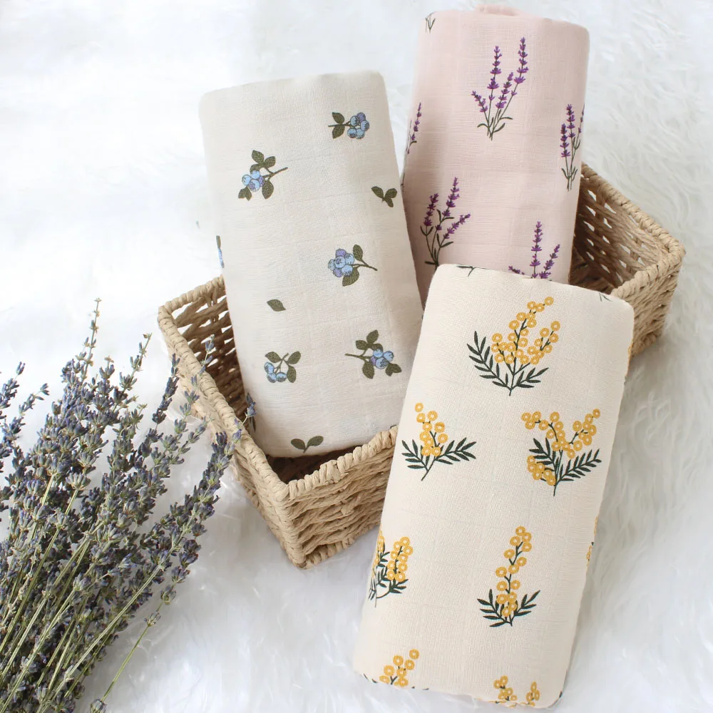 Baby Swaddle Wrap 100% Organische Baumwolle Musselin Decken für Neugeborenen Empfang Decke Swaddle Blume Drucken Gaze Bad Handtuch
