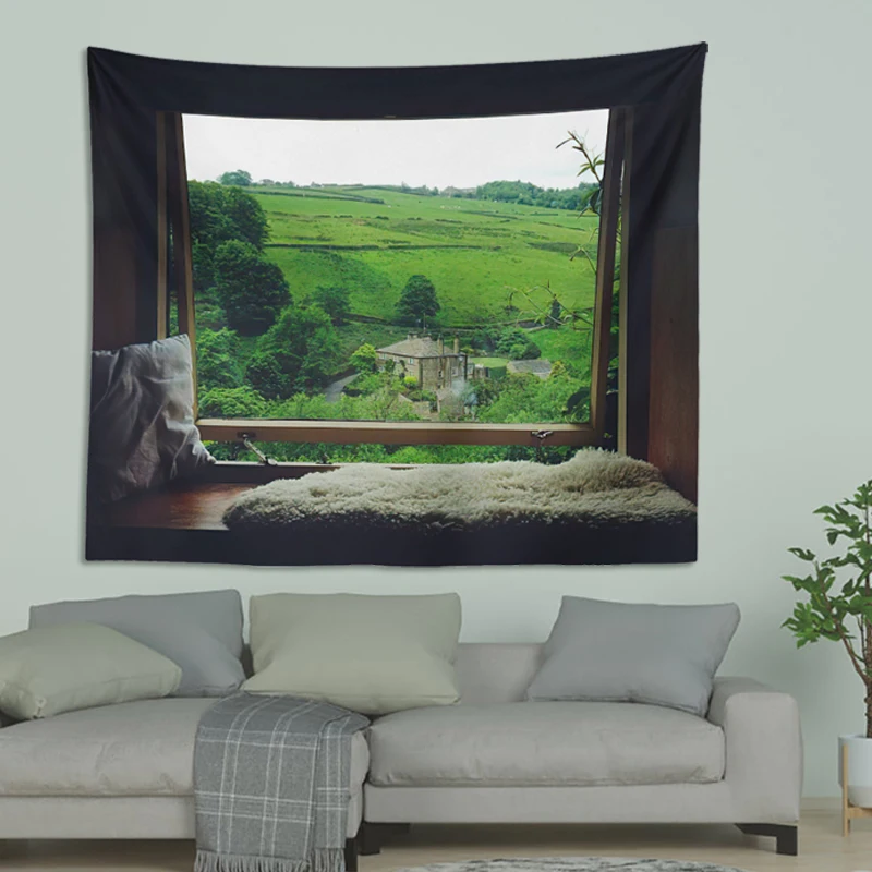 Oil Painting Windows Posters Tapestry Wall Hanging Bohemian Decor Teen Indie Aesthetic Room Anime Custom |