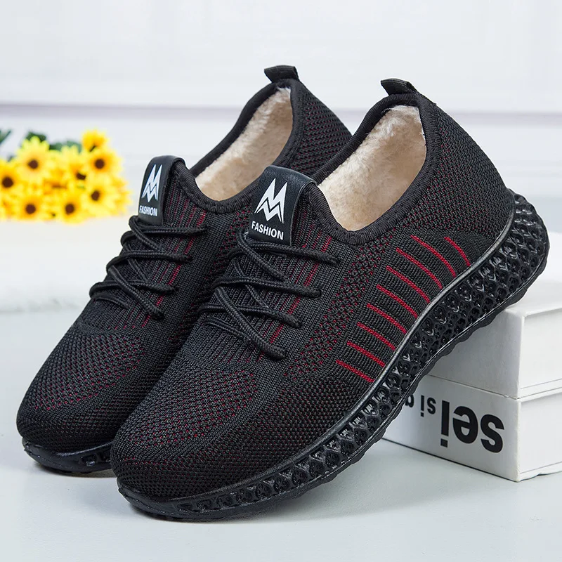 Winter plush sneakers for women casual leisure air mesh shoes girls comfortable vulcanized shoes women's sneakers