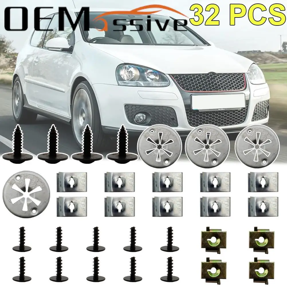 

32 шт./компл. для VW Golf MK4 Bora Audi A3, зажимы для крышки подложки двигателя автомобиля, нижняя крышка брызговика, крепеж, фиксатор, винт