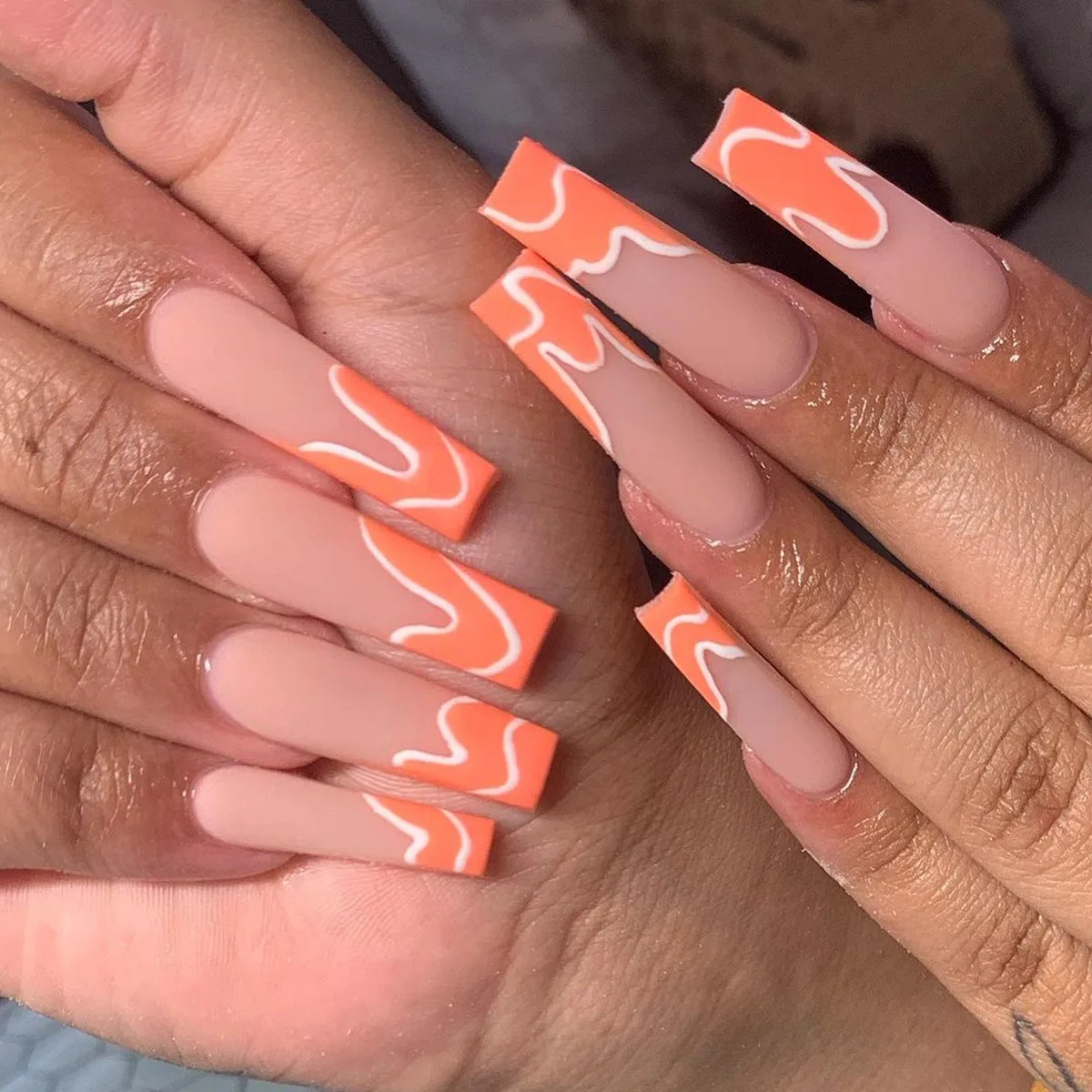 

24PCS Long Ballerina False Nail Detachable Wave Lines False Nails Full Cover Wearable DIY Manicure Tools Press on Nail