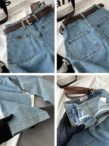 2023 Office Lady Simple Daily Basic High Waist Jean Trousers Loose Wide Leg Straight Women Denim Pants Autumn New Korean Style