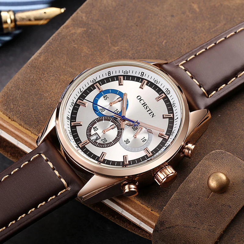 

OCHSTIN Luxury Watch Men Leather Strap Military Army Style Chronograph Wristwatch Luminous Male Clock Relojes Hombre Originales