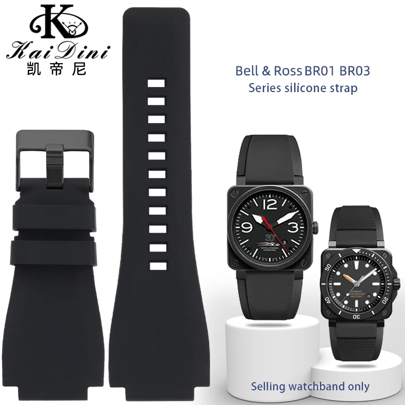 

34*24mm Silicone Watch Band For Bell Ross BR01/BR03 Bracelet Black Ross Rubber 46mm Large Dial Men For Watches accessory