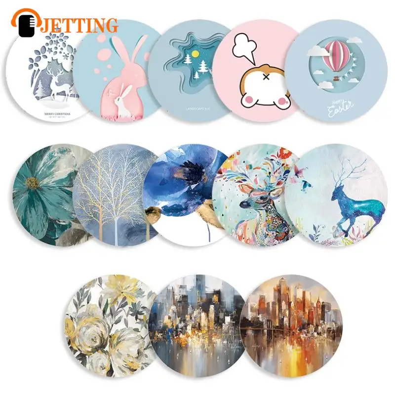 

20CM Round Mouse Pad Non-slip Gaming Mouse Carpet Flower City Landscape Cartoon Elk Rabbit Desk Mat