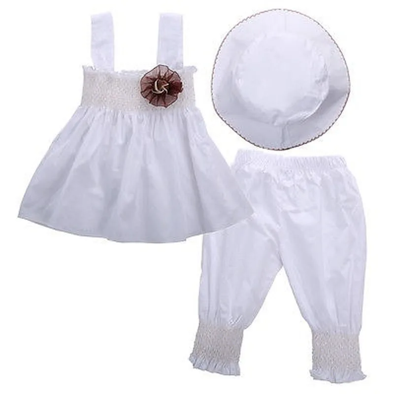 

Princess Baby Kids Girls Tops Dress+Pants+Hat 3pcs White Wedding Party Suits Outfits Clothe Baby Girl Outfit Support Wholesale