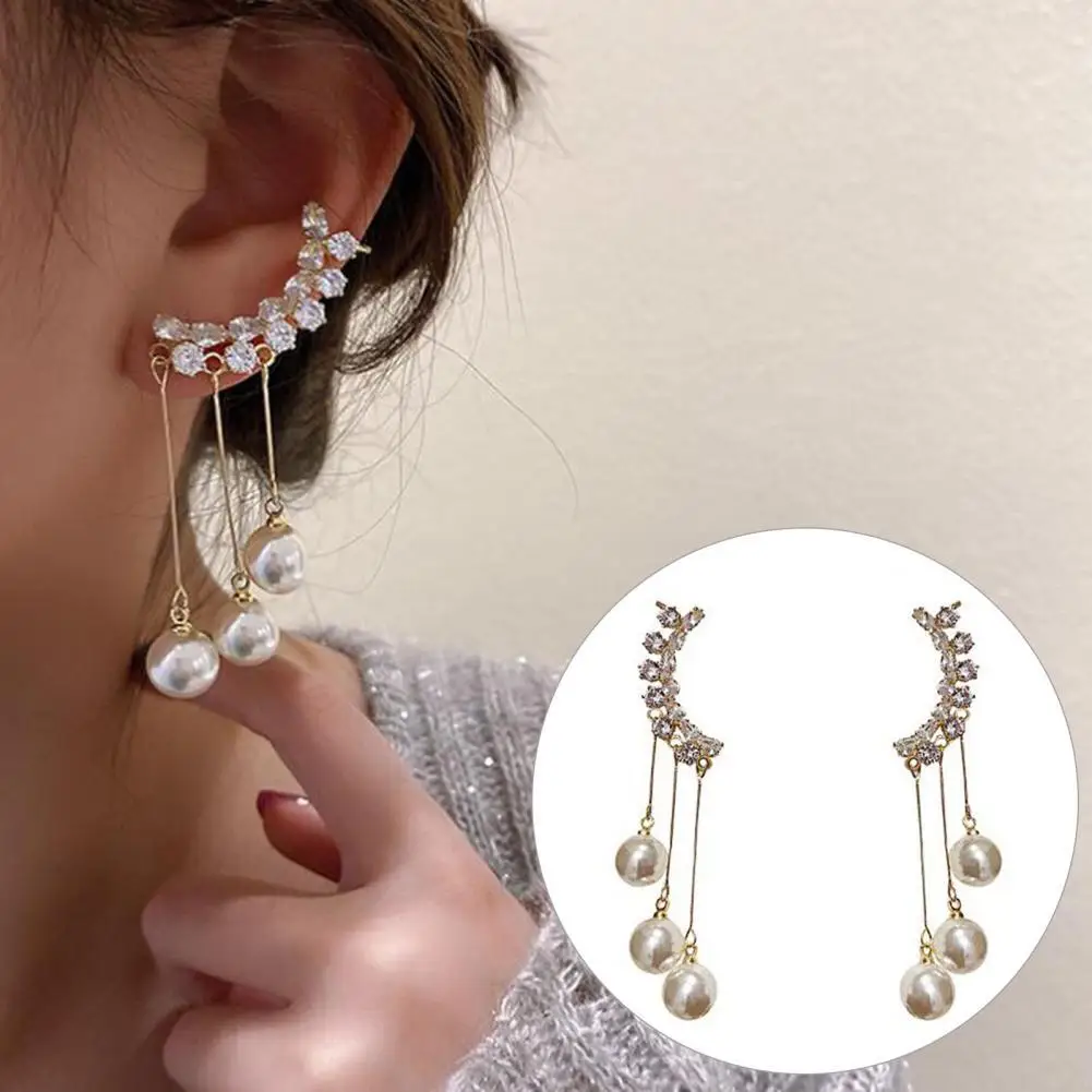 

1 Pair Ear Jacket Elegant Luxury Alloy Sparkling Rhinestone Faux Pearl Earrings for Women
