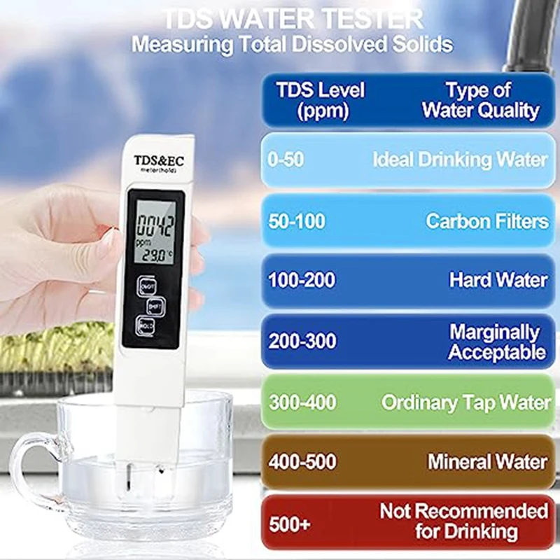3-в-1 TDS метр цифровой тестер воды измеритель температуры и EC 0-999 ppm PPM для