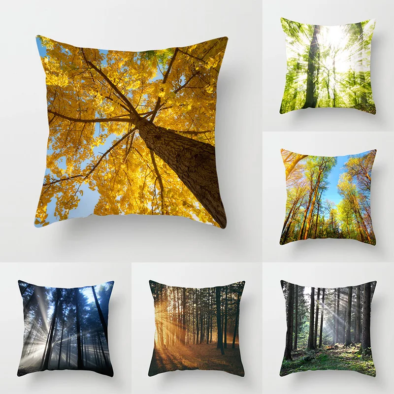 

Sunshine Forest Landscape Printed Throw Pillow Cover Sofa Decoration Car Office Seat Cushion Cover Room Home Decor Pillow Cover