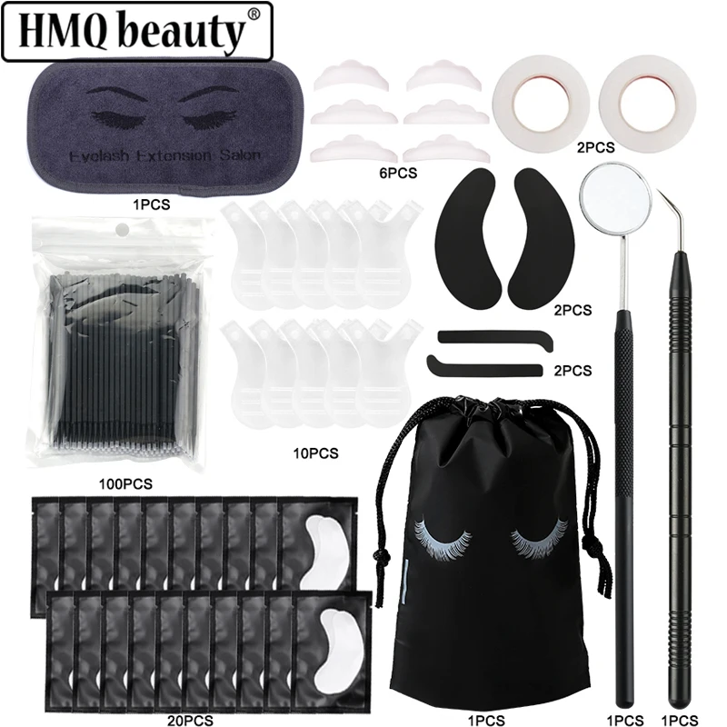 

Eyelash Grafting Set Micro Brush Needle Pick Eye Patch Non Woven Breathable Tape Forehead Towel Mirror Care Bag Makeup Tools