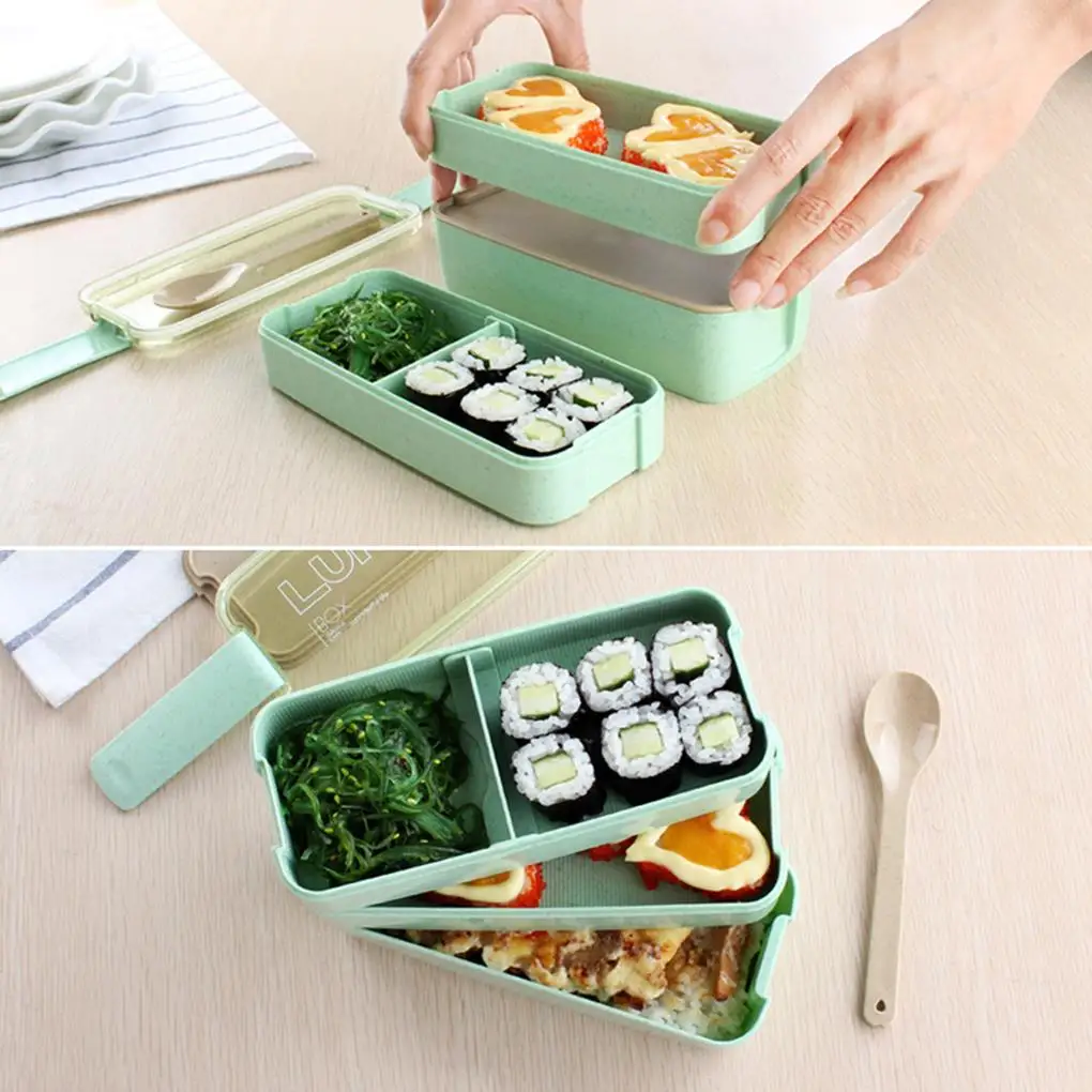 

3 Layers Bento Box Eco-Friendly Lunch Box Food Container Wheat Straw Material Microwavable Dinnerware Lunchbox 2019 New