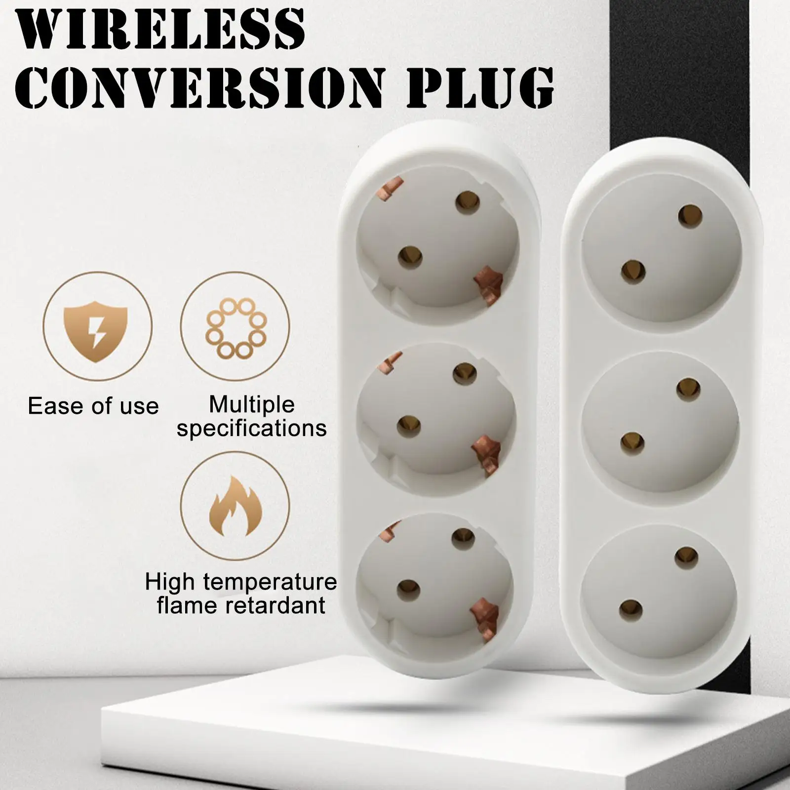 Power Strip Surge Protection 3 Outlets EU Socket Plug Electrical Independent Switches European Standard Conversion Plugs