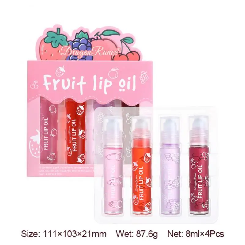 

Peach Strawberry Fruit Roll-on Lip Balm Set Makeup Moisturizing Clear Cherry Grape Transparent Lip Oil Hydrating Lip Gloss