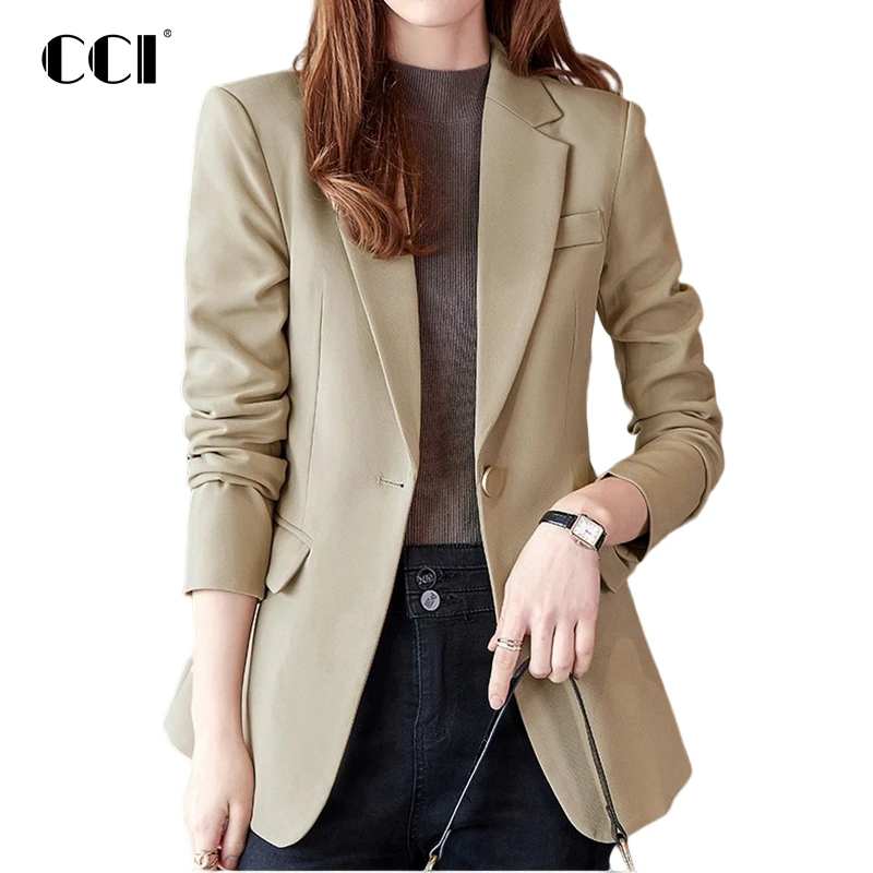 

CCI New Women's Long Sleeved Short Sets Solid Office Lady Middle Age Zhejiang Polyester Blazers Women Coat YJ057C Sale