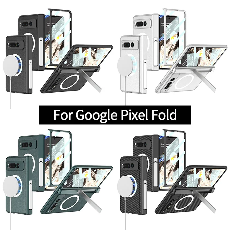 

Магнитный шарнир, кожаный чехол для Google Pixel Fold, жесткий чехол с подставкой для Magsafe, Беспроводная зарядка