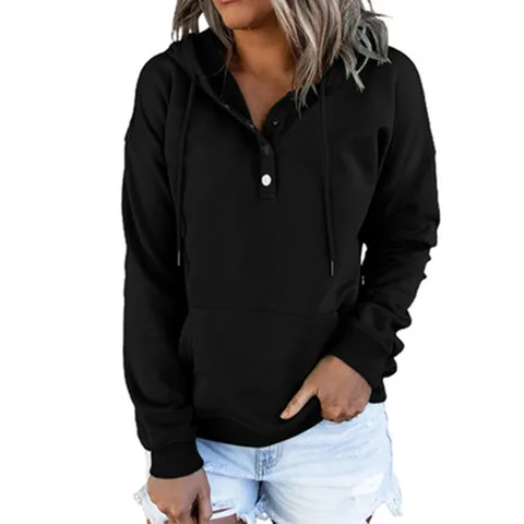 Hoodies Women's Solid Color Loose Pullover Casual Button Hoodie Sweatshirt Winter Clothes Women Hoodies Harajuku Hoodie