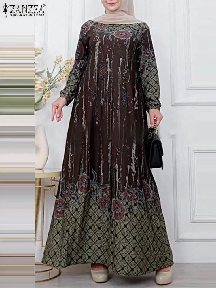 Платье ZANZEA женское с цветочным принтом винтажный праздничный Макси Сарафан