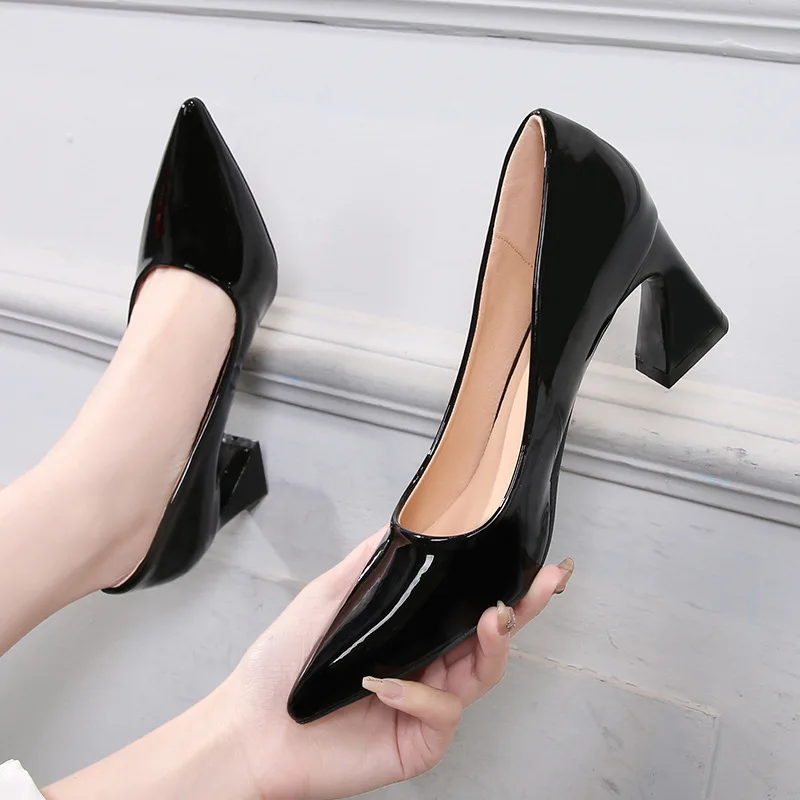 

Summer Black Woman Pumps Rubber Sole Pointed Toe Patent Leather High Heels Party Sexy Women Stiletto Office Work Shoes Elegant