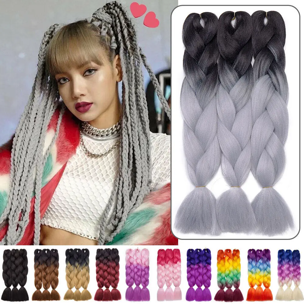 

100G 120 Colors Synthetic Braiding Hair Extensions Packs Ombre Braiding Hair For Women Wholesale 24" Jumbo Box Braids