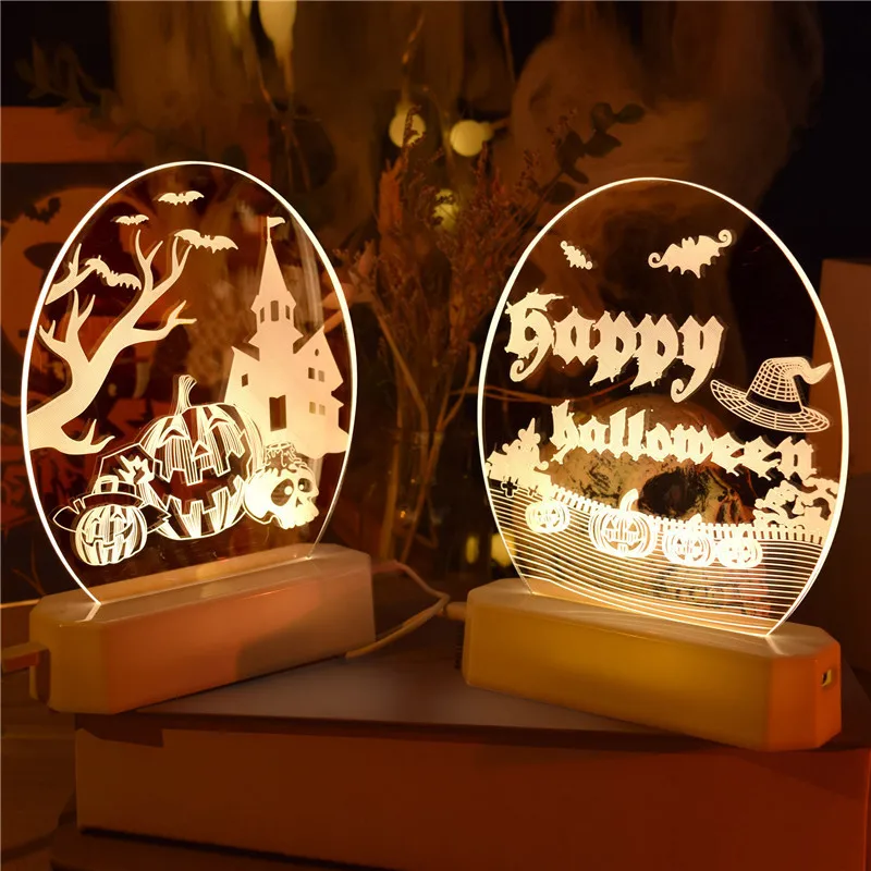 

Украшения на Хэллоуин, 3D светодиодный ночники, домашний декор, настольные украшения, пауки, призраки, тыквы, скелеты, лампы для дома, спальни