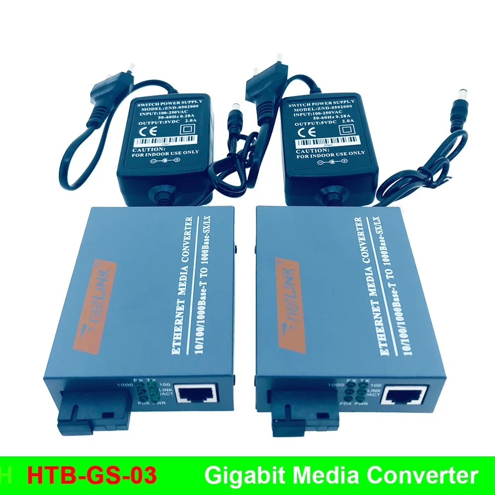 

.. HTB-GS 4 Pairs Gigabit Fiber Optical Media Converter 10/100/1000Mbps Single Mode Single Fiber SC Port 20KM External Power