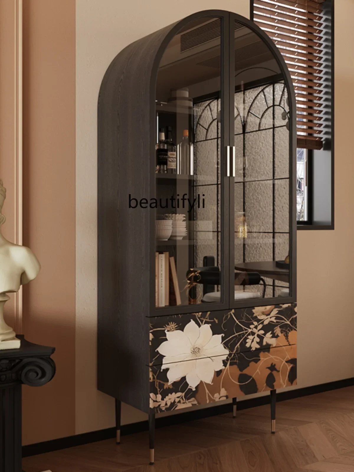 Винный шкаф в стиле ретро французская черная арка американском книжный со